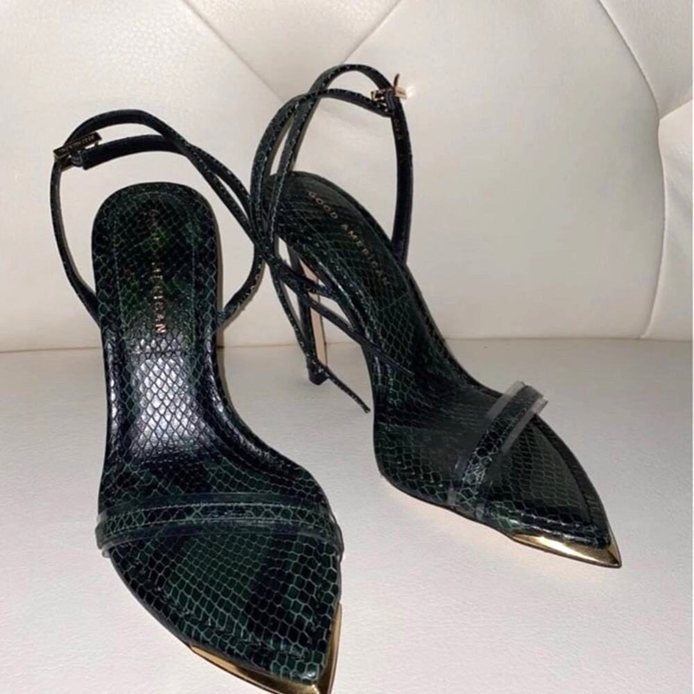 Good American Green Python Sandals - image 4